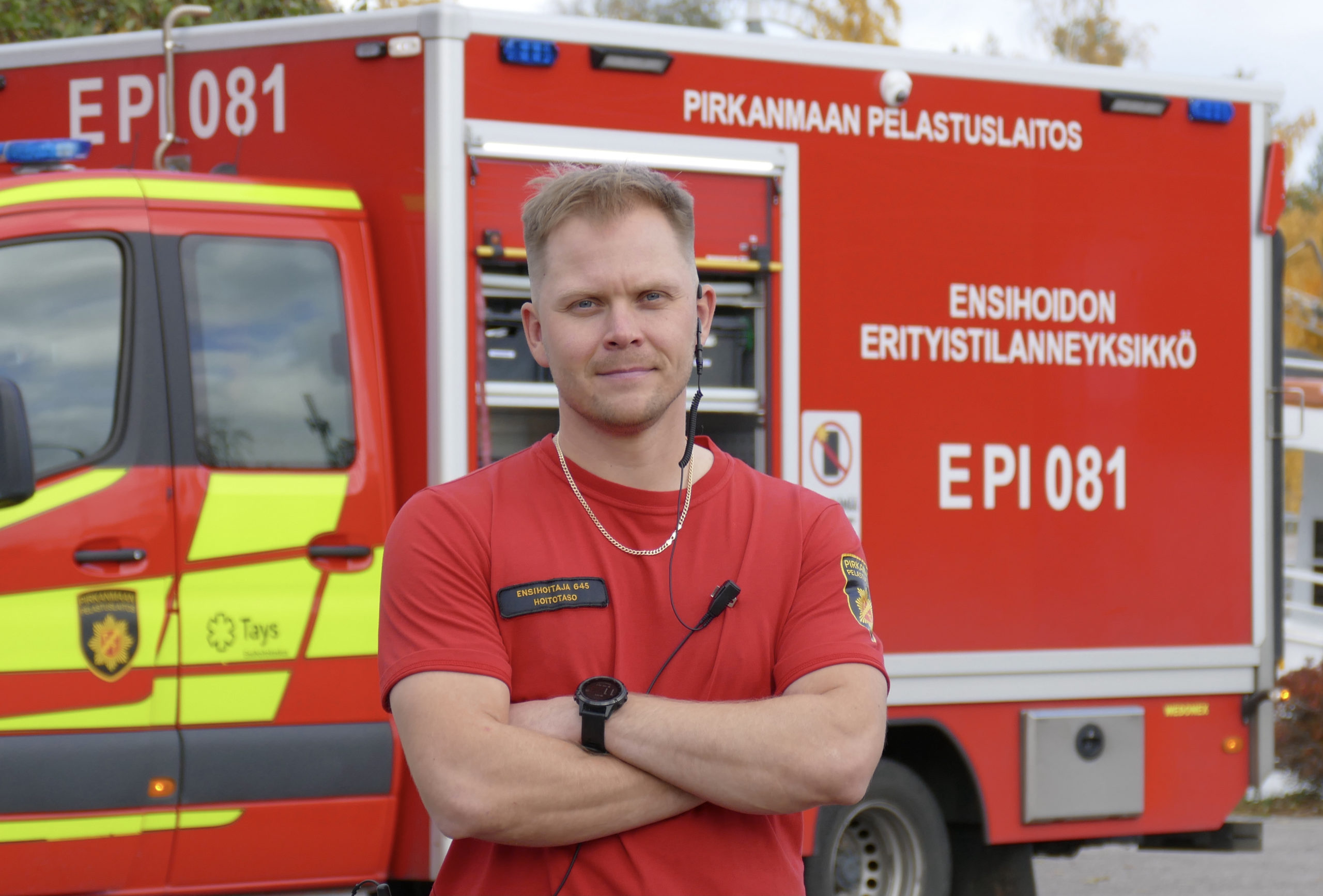Ensihoitaja Sami-Pekka Korpela on yksi Pirkanmaan erityistilanneyksikössä (EPI 081) työskentelevistä ensihoitajista. 