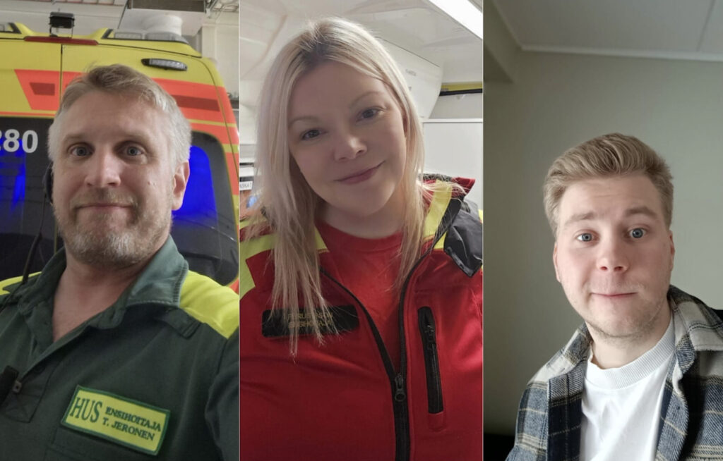 Tero Jeonen, Virpi Autio ja Samuli Lumme saivat valmistuville ensihoitajille myönnettävät PIIPAA-stipendit 2025.